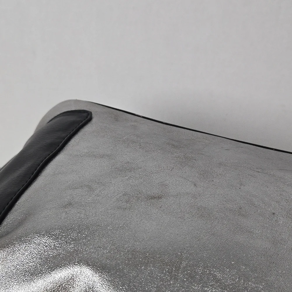 Silver and Black Leather Hobo Bag Purse